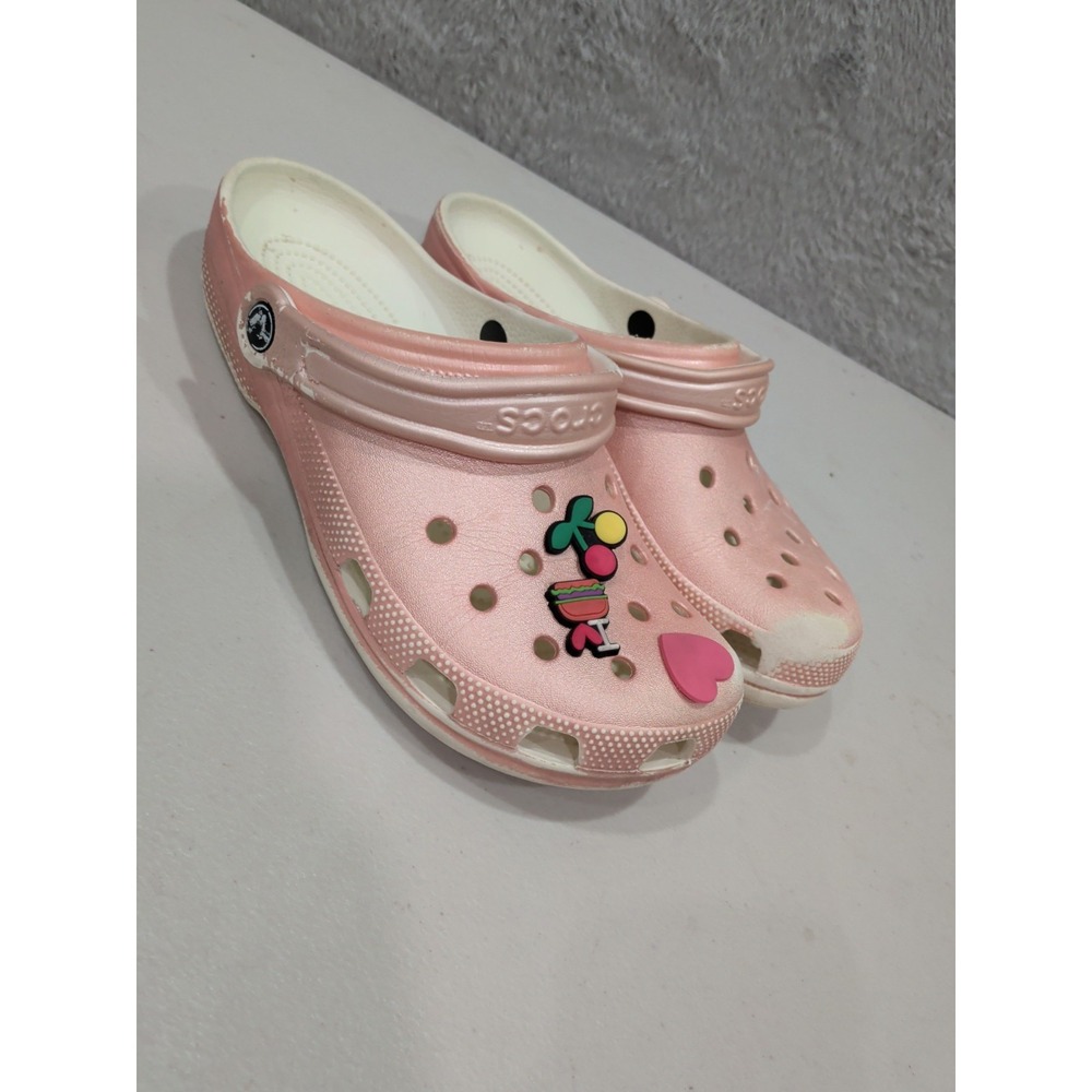 CROCS Light Pink Crockband Clogs Women's Size 10 With Stitch Jibbitz